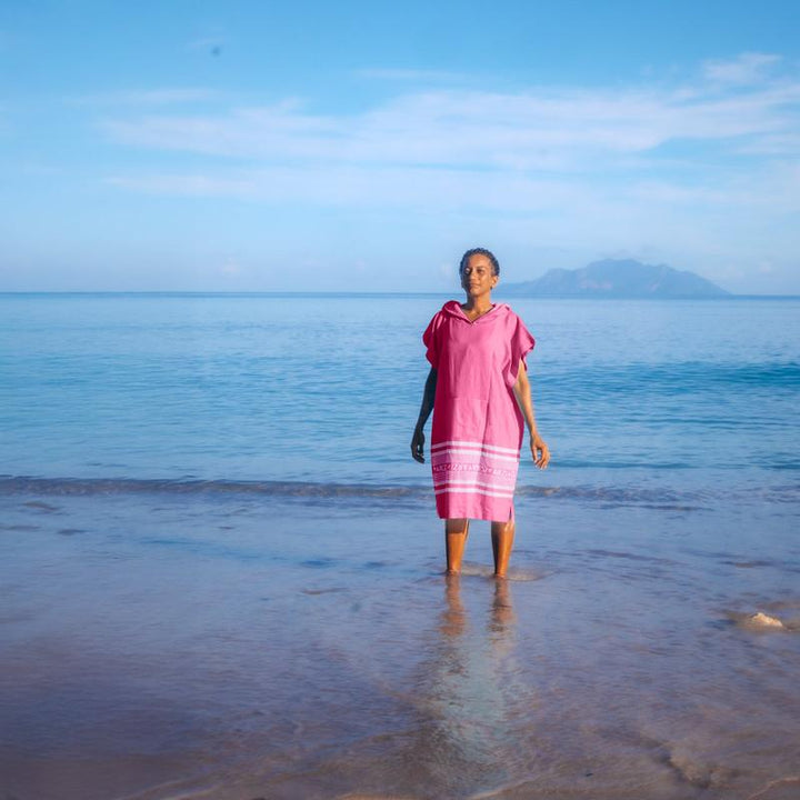 Arzi Hooded Poncho - Sunrise Pink