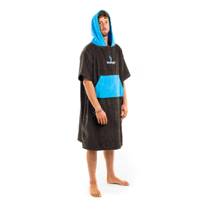 Surflogic Front Pocket Poncho - Black/Cyan