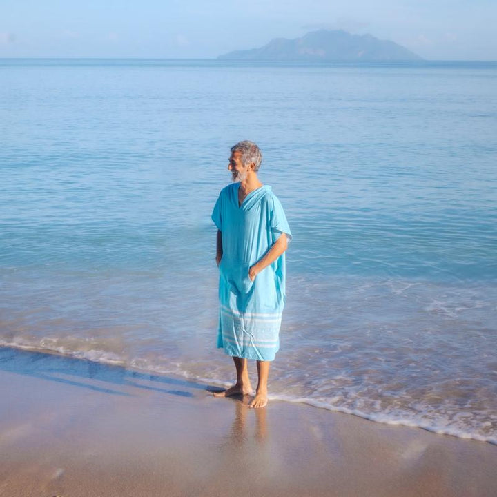 Arzi Hooded Poncho - Tropical Blue