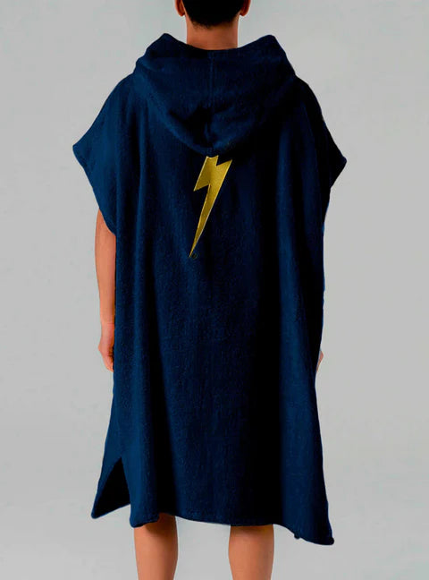 Lighting Bolt Hooded Poncho - true blue