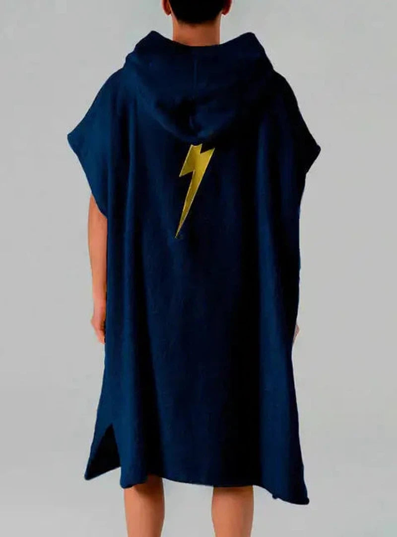 Lightning Bolt Hooded Poncho - True Blue