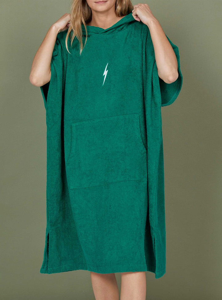 Lightning Bolt Hooded Poncho - Ultramarine Green