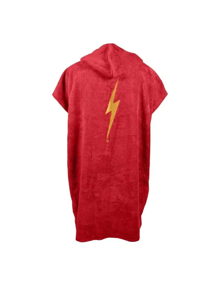 Lightning Bolt Hooded Poncho - red