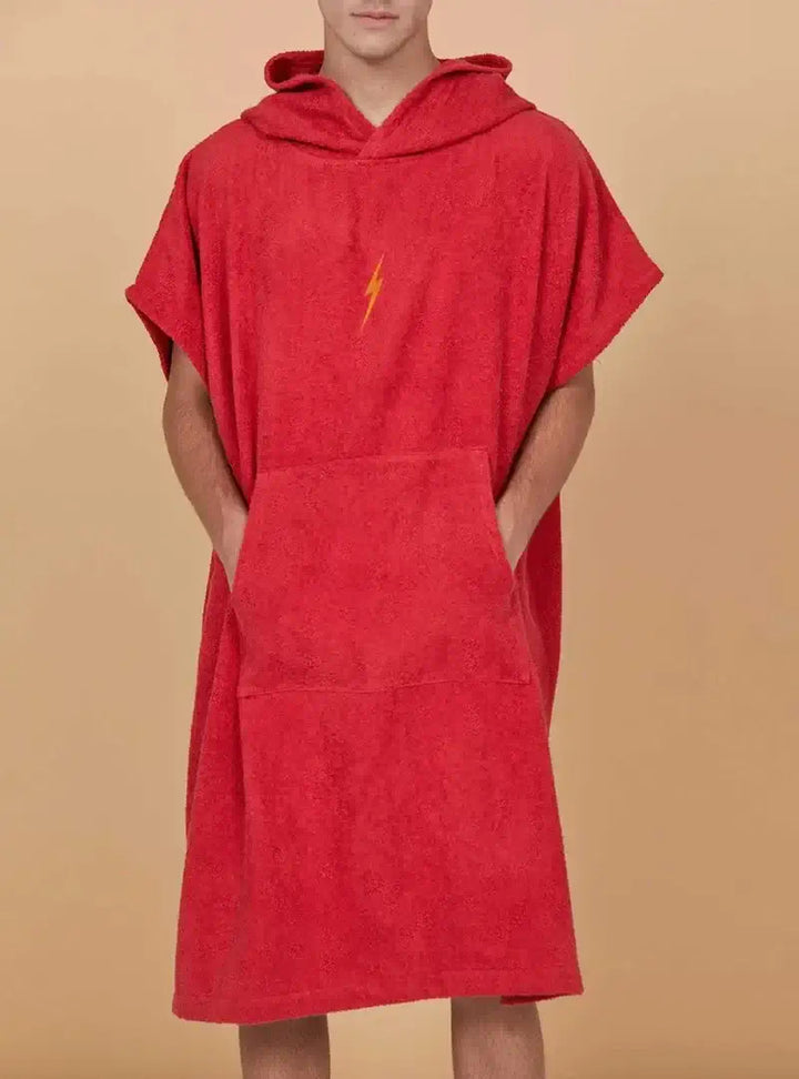 Lightning Bolt Hooded Poncho - red