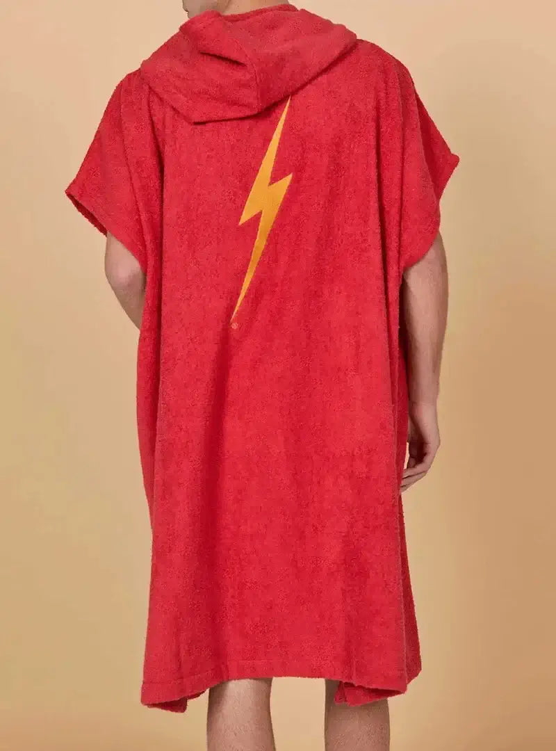 Lightning Bolt Hooded Poncho - red