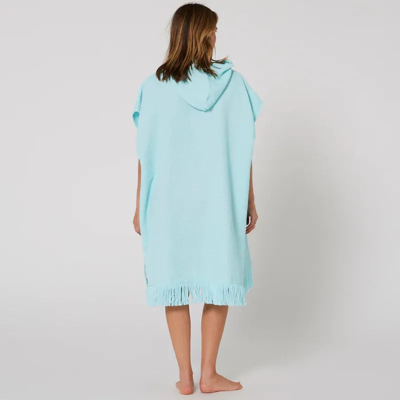 Ocean Earth Damen Hooded Poncho Waffle - Bleached Aqua