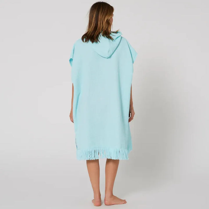 Ocean Earth Damen Hooded Poncho Waffle - Bleached Aqua