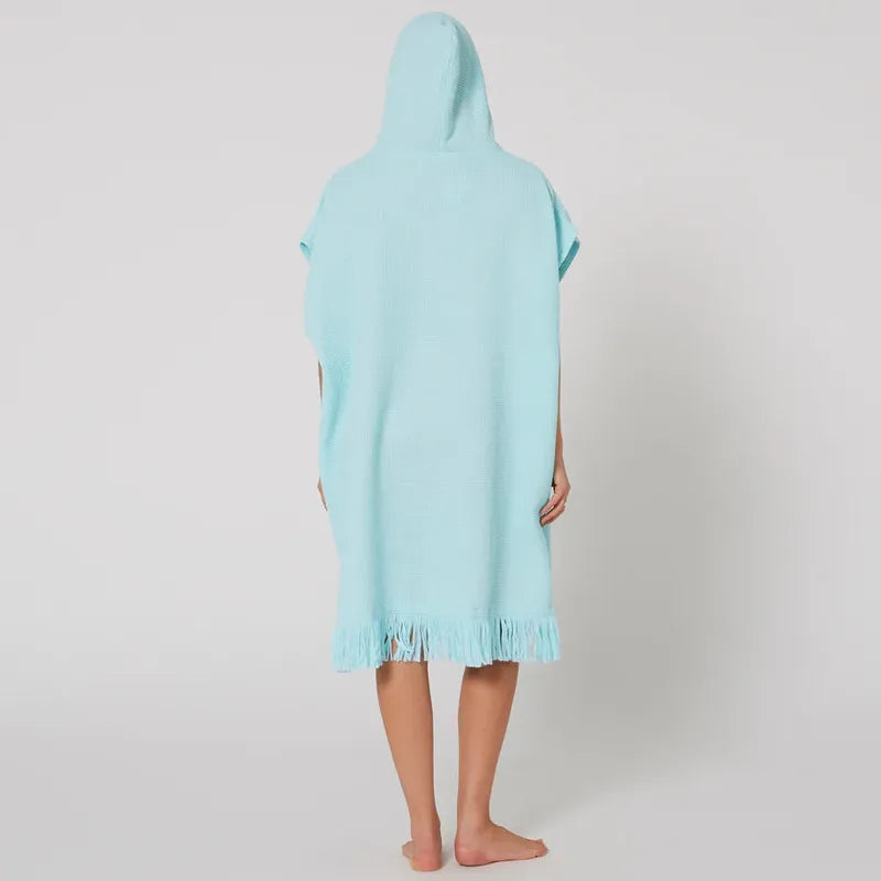 Ocean Earth Damen Hooded Poncho Waffle - Bleached Aqua