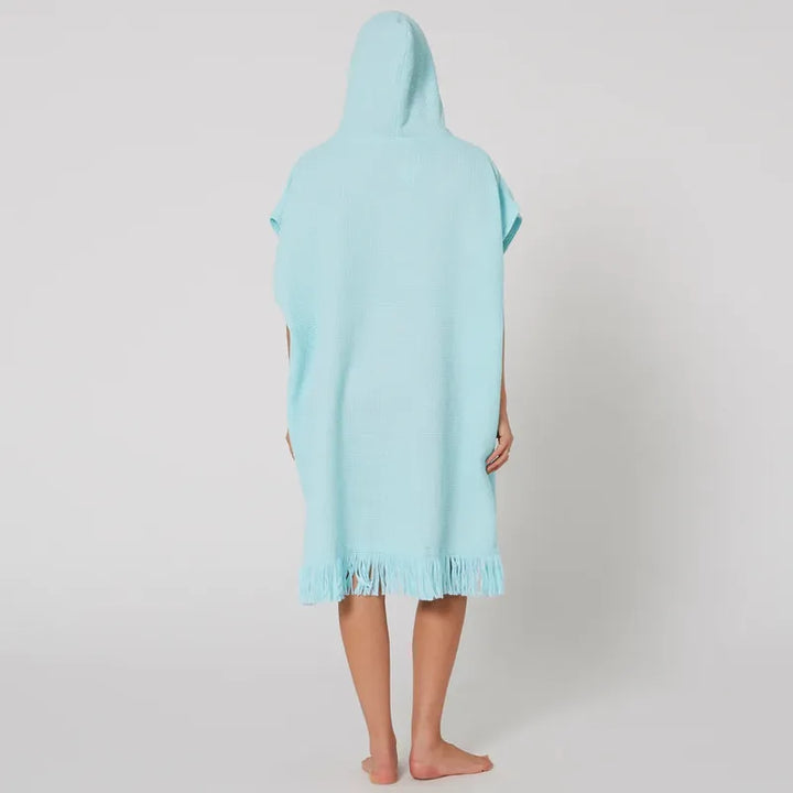 Ocean Earth Damen Hooded Poncho Waffle - Bleached Aqua