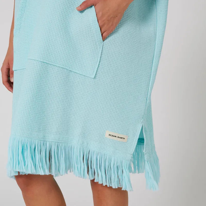 Ocean Earth Damen Hooded Poncho Waffle - Bleached Aqua
