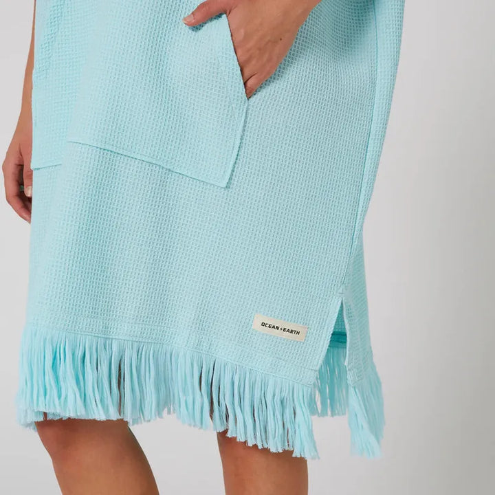 Ocean Earth Damen Hooded Poncho Waffle - Bleached Aqua