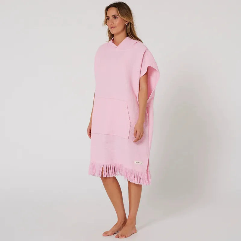 Ocean Earth Damen Hooded Poncho Waffle - Pink Sorbet