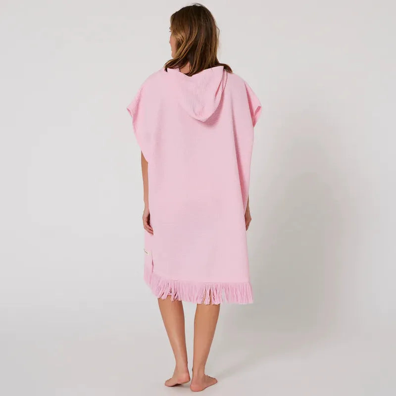 Ocean Earth Damen Hooded Poncho Waffle - Pink Sorbet