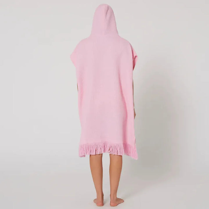 Ocean Earth Damen Hooded Poncho Waffle - Pink Sorbet