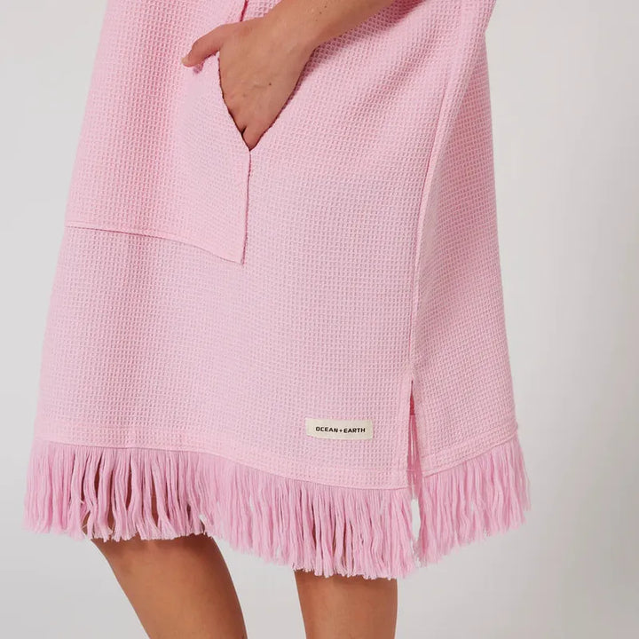 Ocean Earth Damen Hooded Poncho Waffle - Pink Sorbet