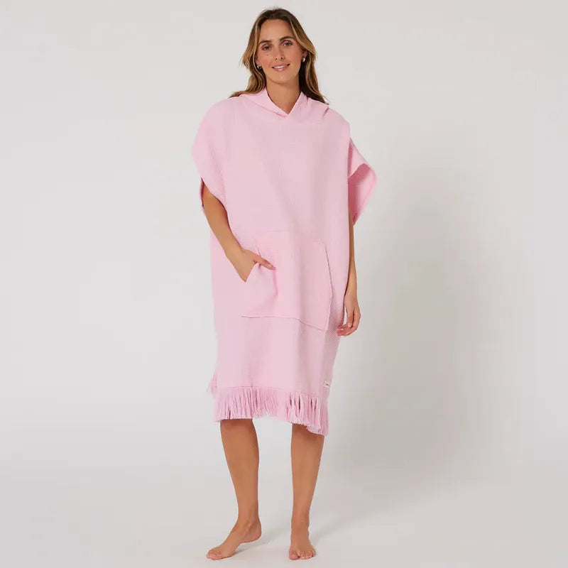 Ocean Earth Damen Hooded Poncho Waffle - Pink Sorbet
