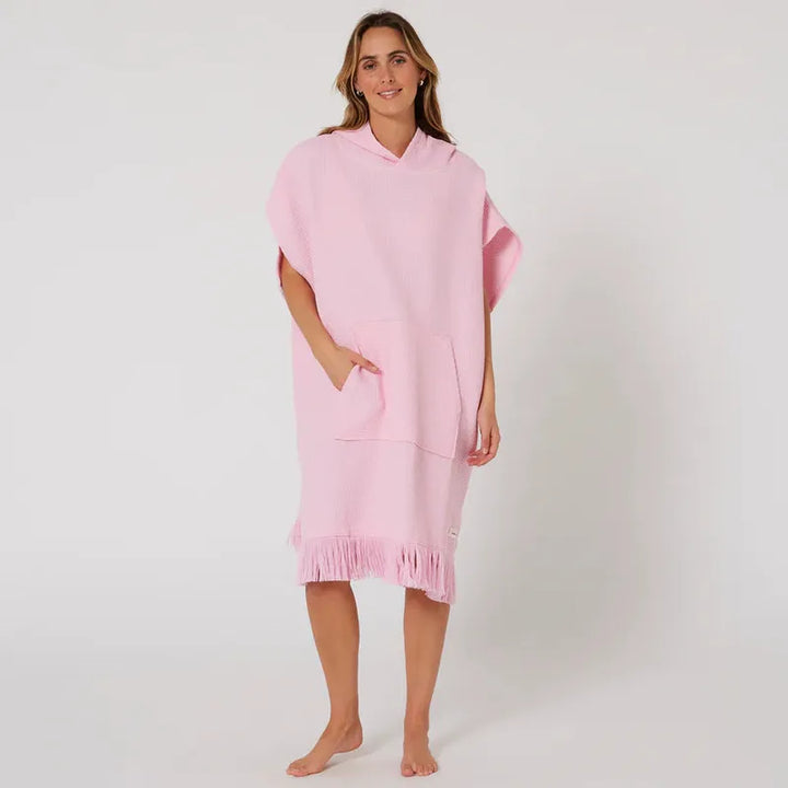 Ocean Earth Damen Hooded Poncho Waffle - Pink Sorbet
