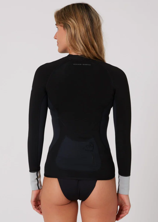 Ocean & Earth Damen Neopren Vest 1.5mm Frontzip, langarm - black