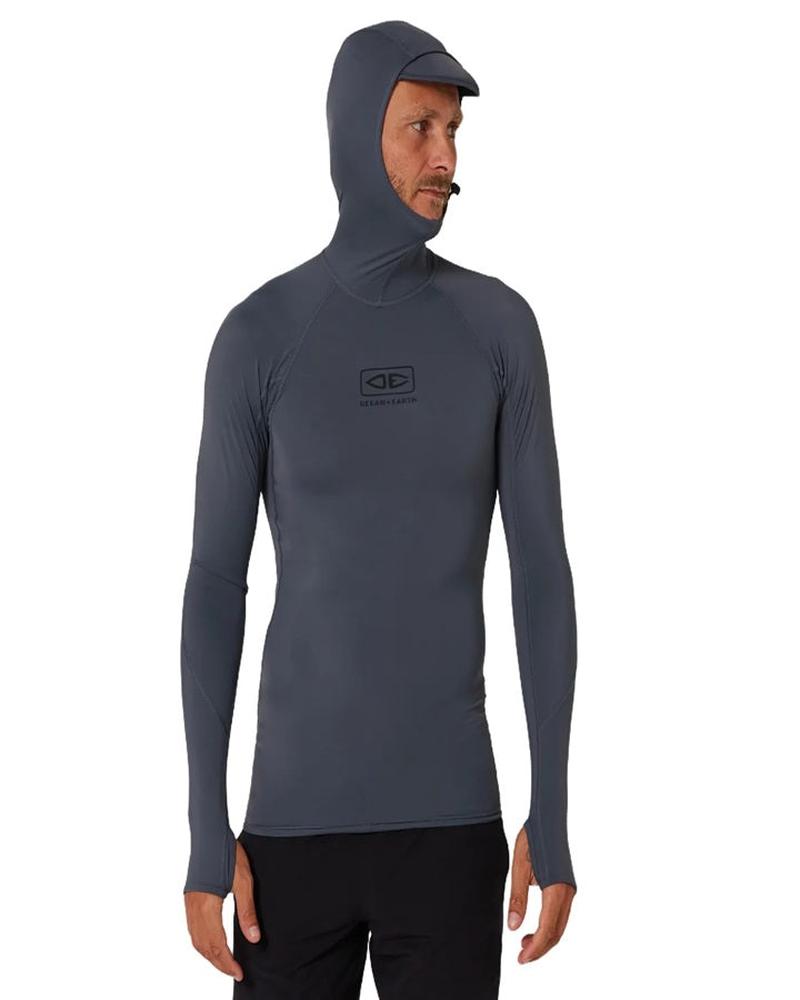 Ocean & Earth Herren Tropic Hooded Langarm Rashie - Charcoal