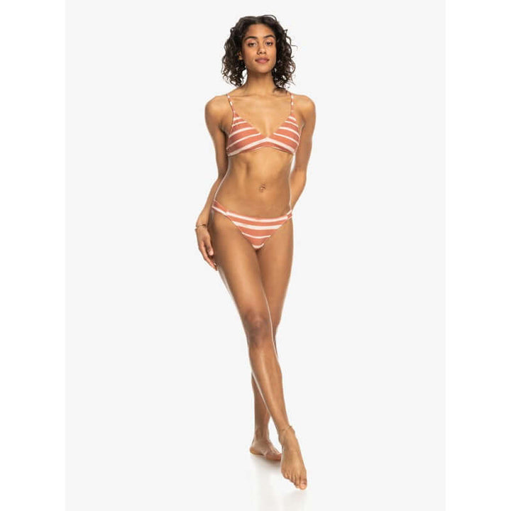 Roxy Damen Bikini Bottom Printed Beach Classic - Cedar Wood Happy Stripe