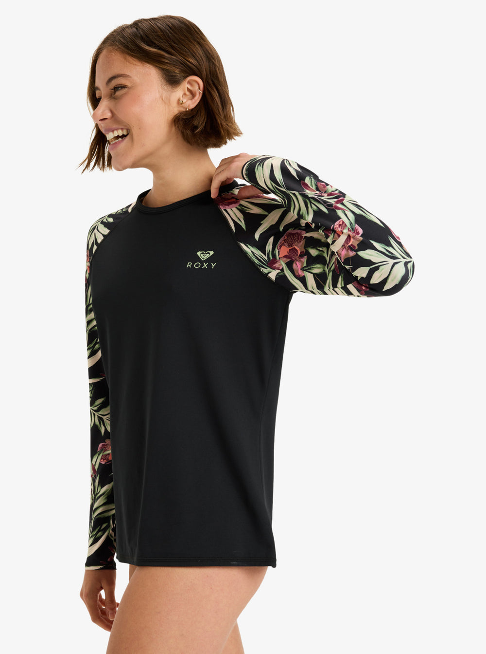 Roxy Damen Lycra Basic Mix, langarm - anthracite wind swept floral