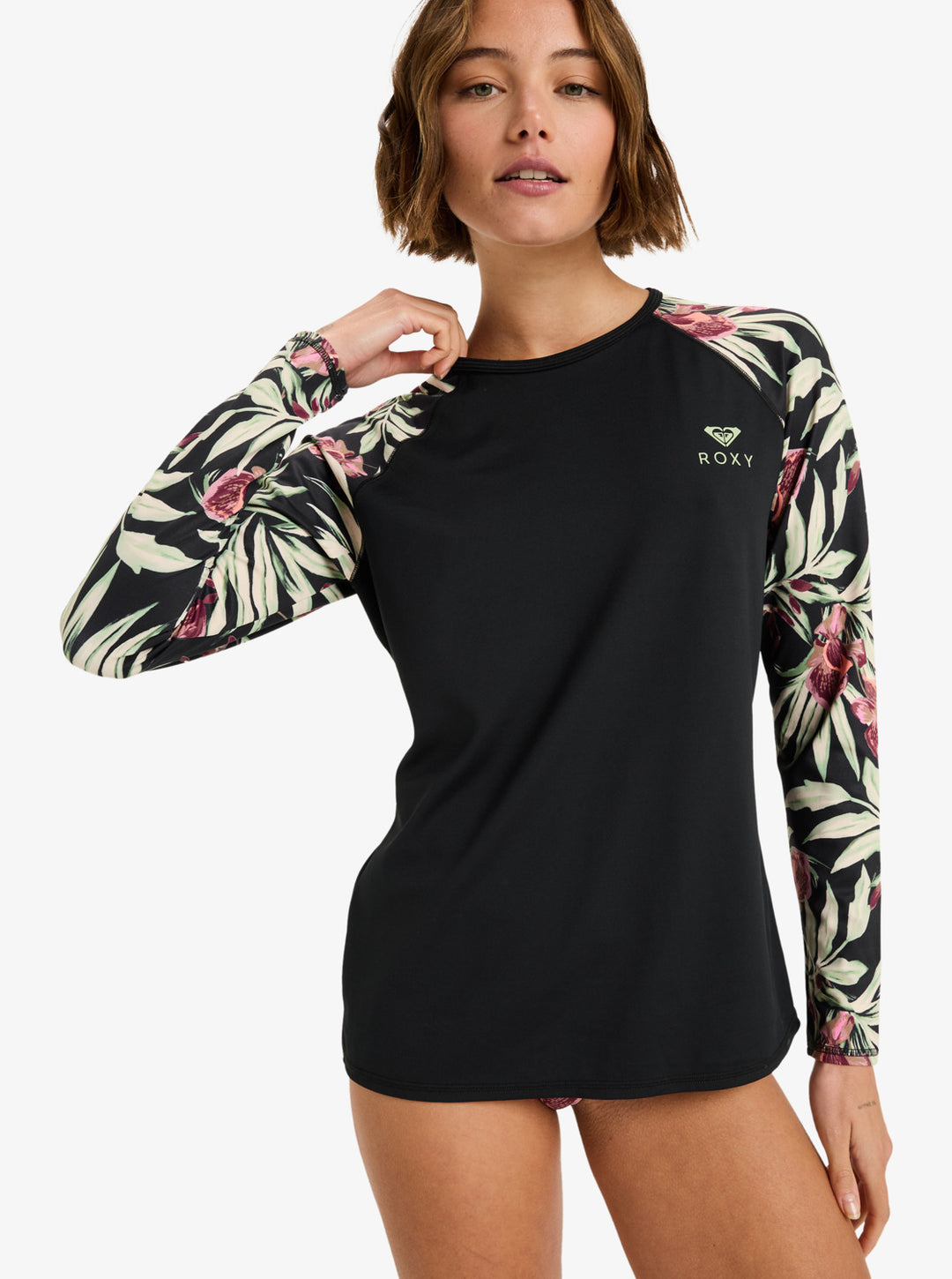 Roxy Damen Lycra Basic Mix, langarm - anthracite wind swept floral