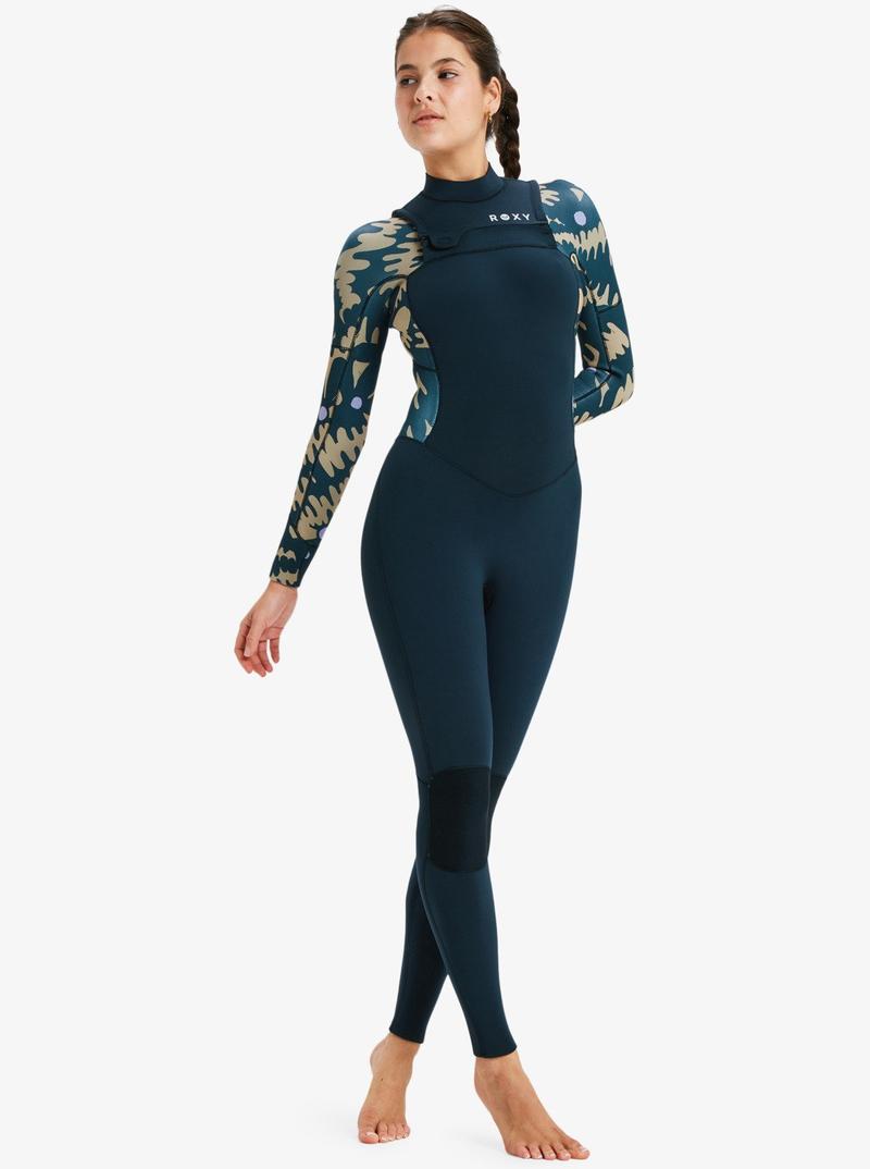 Roxy Damen Neoprenanzug 4/3mm Swell Natural Chestzip - Black Flora