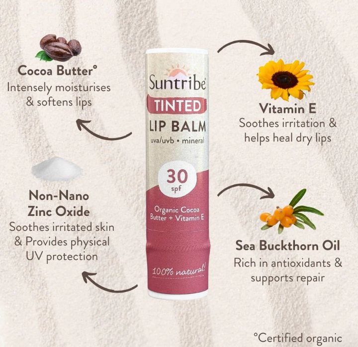 Suntribe Mineralischer Bio-Lippenbalsam Getönt LSF 30