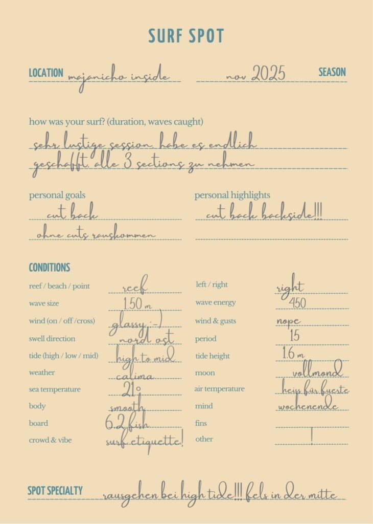 Surf Log Journal (engl.)